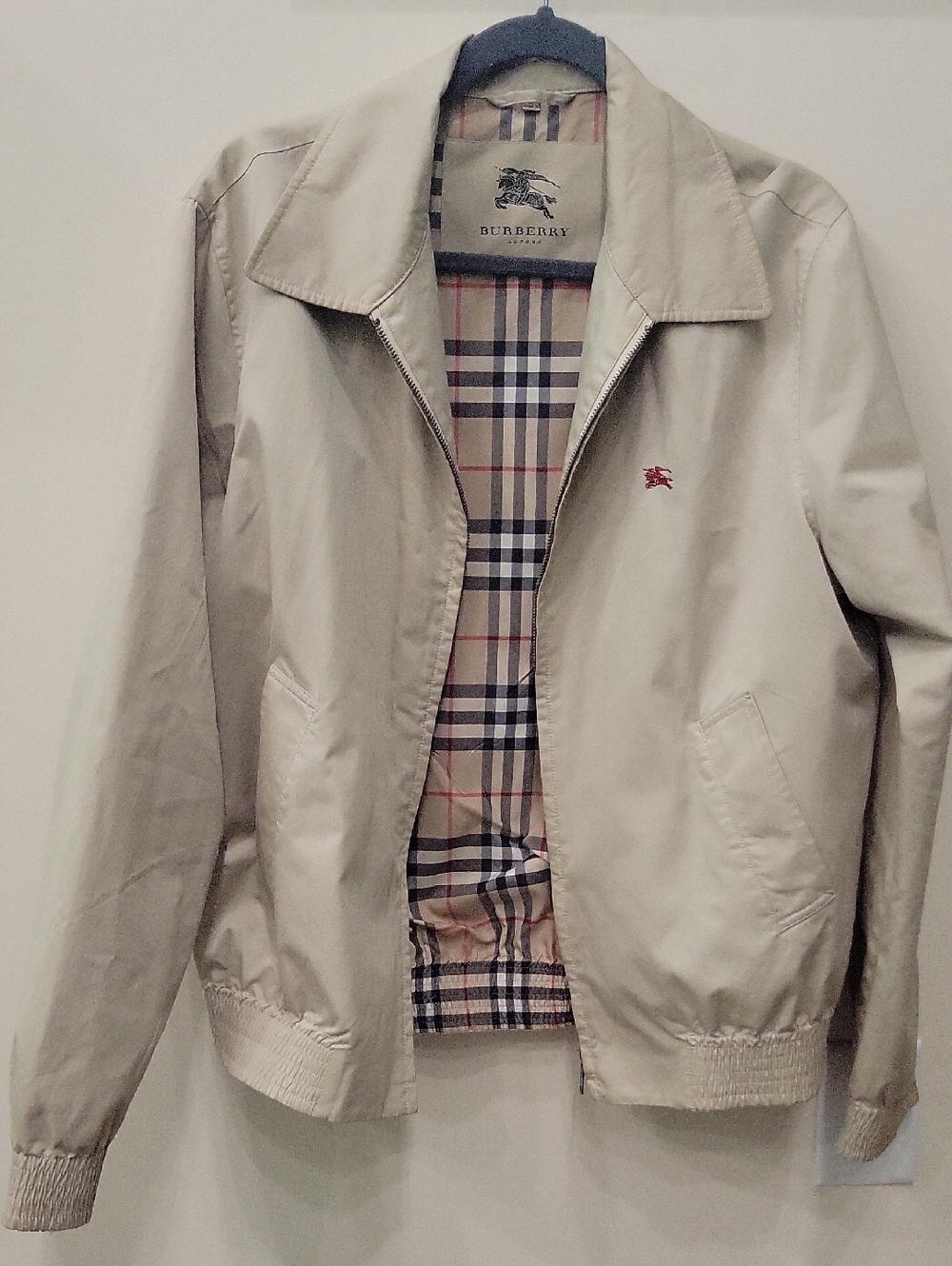 Burberry Light Beige Bomber Jacket with Signature Check Lining
